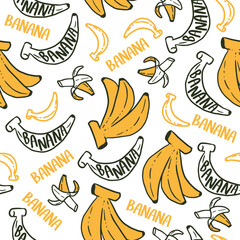Obraz premium Cute Banana Fruit Vector Cartoon Doodles Seamless Pattern