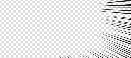 Manga comic effect on transparent background. Motion radial lines for comic book. Vector illustration of manga speed frame or exploding splash