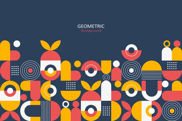 Abstract flat geometric background, template design of mosaic pattern with the simple shape of circles, lines, and dots. Landing page design, Vector Illustration.