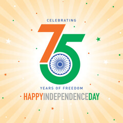 Celebrating 75 years of freedom of India, Happy Independence Day on 15th of august, 2022. Web Banner, SM post, digital ad, logo, mnemonic, template design, unit, icon, concept, poster, creative vector