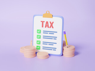 3D isometric tax payment education concept. stack coins, financial learning. transactions for cost reduction saving money expense business target planning. 3d render illustration