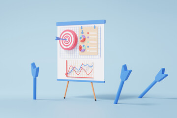 The bow, archer focus target planning customer marketing business financial growth statistics graph economics analytics. investment chart concept. achievement vision strategy. 3d render illustration