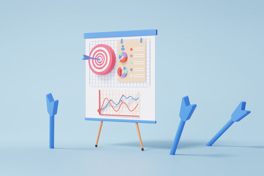 The bow, archer focus target planning customer marketing business financial growth statistics graph economics analytics. investment chart concept. achievement vision strategy. 3d render illustration