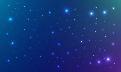 Naklejka na ściany i meble Illustration of many stars shining in the night sky. Blue, green and purple skies.Vector illustration.