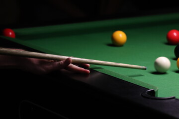 Close-up shot of a pool game