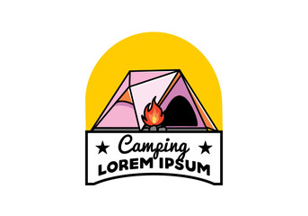 Triangle camping tent and bonfire illustration design