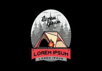 Triangle camping tent and bonfire illustration design © Adipra