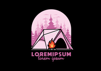 Triangle camping tent and bonfire illustration design