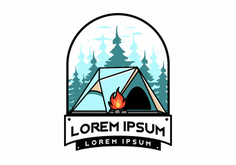 Triangle camping tent and bonfire illustration design