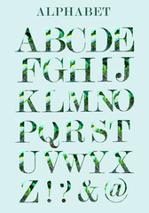 Collection.Watercolor emerald alphabet with gold sprinkles .Wedding stationery item.Hand-painted from A to Z. Suitable for printing posters, prints, design work, thank you cards, logo design.