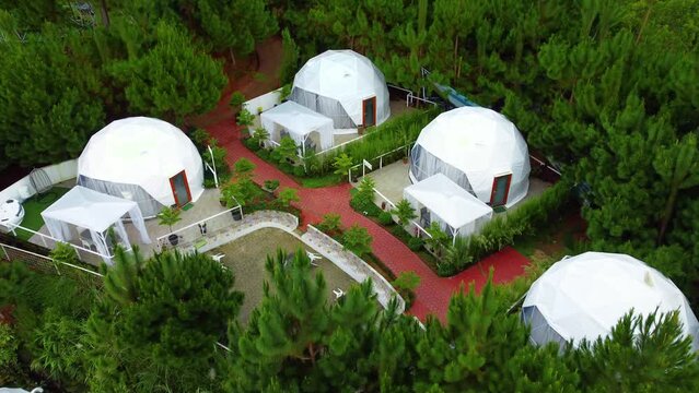 Aerial shot of glamping site