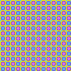 Geometric fashion seamless pattern with mixed geometric shapes in yellow, blue, violet and pink