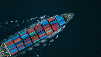 Aerial view container ship global business logistics import export freight shipping transportation,...