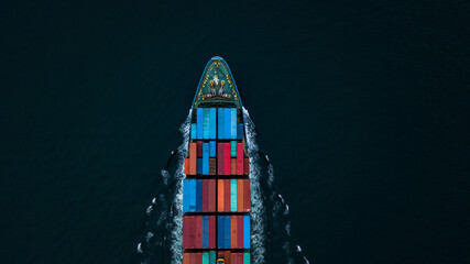 Aerial view container ship global business logistics import export freight shipping transportation,...
