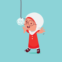 A cute hijab girl doing crackers eating contest on Indonesia independence day event
