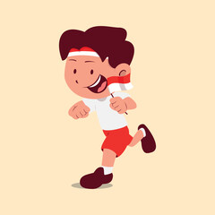 A cute boy doing flags run contest on Indonesia independence day event
