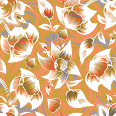 tropical floral seamless pattern with plants leaves on abstract background. vector design. abstract background decorative. flowers background. Exotic Summer background. natural wallpaper. autumn