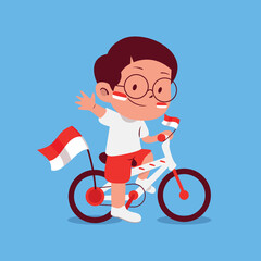 A cute boy with his decorated bicycle on Indonesia independence day event
