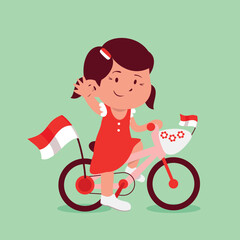 A cute girl joining bicycle decoration contest on Indonesia independence day event
