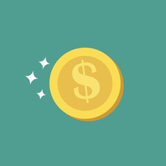 Gold dollar coin flat symbol vector..