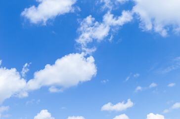 Naklejka na ściany i meble Cloudy sky background, white fluffy cloud on blue sky, nature background