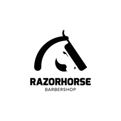 razor blade with negative space a horse shape logo design