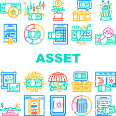 asset management digital business icons set vector. finance technology, data financial money, investment fund, wealth system company asset management digital business color line illustrations