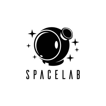 spacelab, lab tube be a space helmet logo design