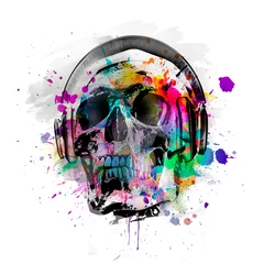 Foto op Plexiglas abstract artistic skull with headphones, graphic design concept © reznik_val