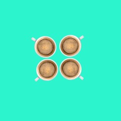 Four cups of coffee. Great morning moody concept. Pastel colors for lovely day idea