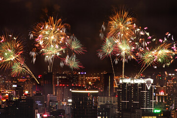 Dadaocheng fireworks show in Double Seventh Festival(Chinese Valentine's Day) in Taipei,Taiwan