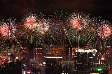 Obraz premium Dadaocheng fireworks show in Double Seventh Festival(Chinese Valentine's Day) in Taipei,Taiwan