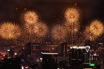 Dadaocheng fireworks show in Double Seventh Festival(Chinese Valentine's Day) in Taipei,Taiwan