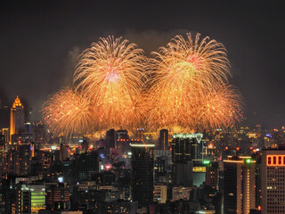 Fototapeta na wymiar Dadaocheng fireworks show in Double Seventh Festival(Chinese Valentine's Day) in Taipei,Taiwan