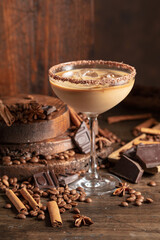 Cream and coffee cocktail with ice.