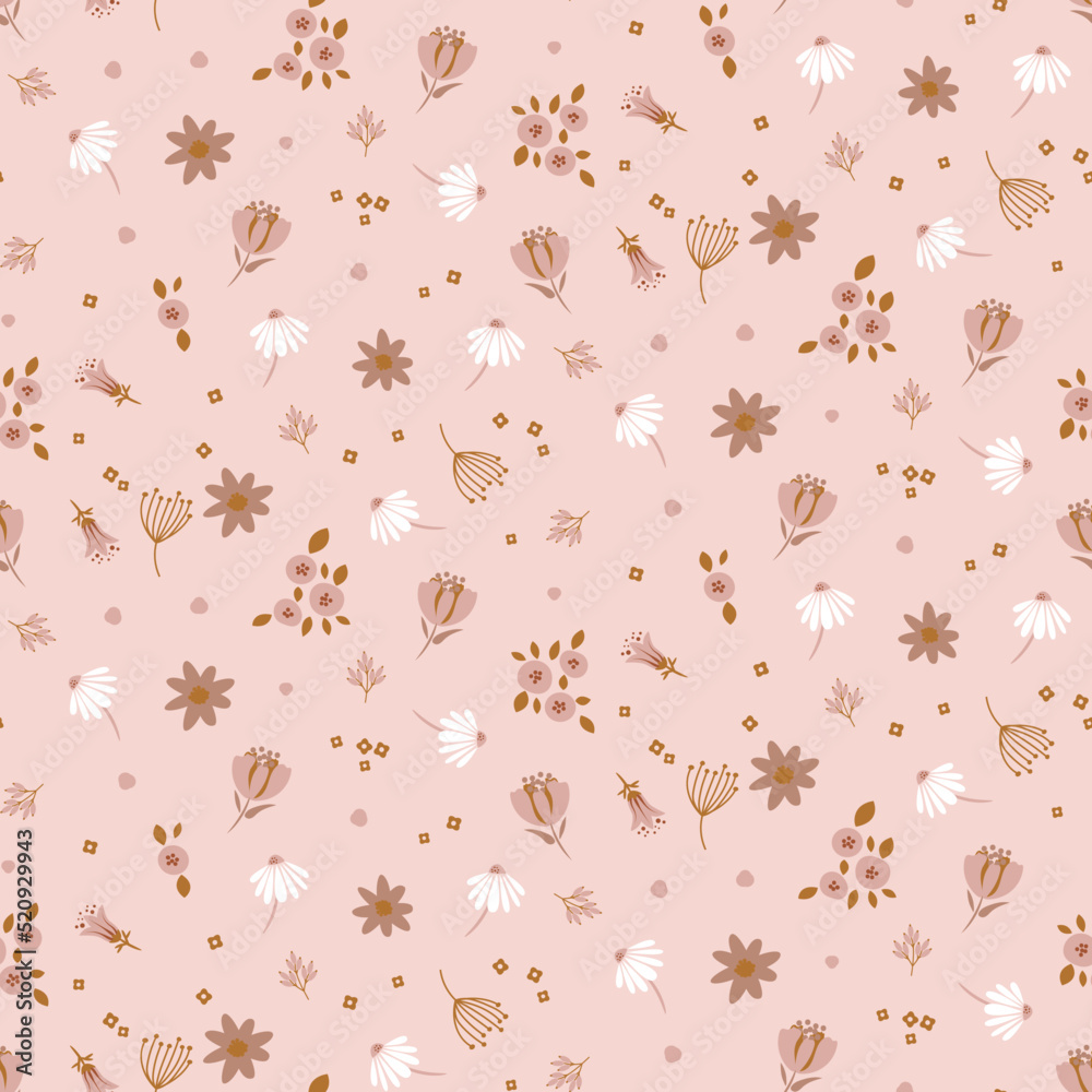 Wall mural Peach rose pattern pastel color flowers tender cute seamless pattern.