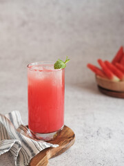 Fresh watermelon juice with mint and ice.