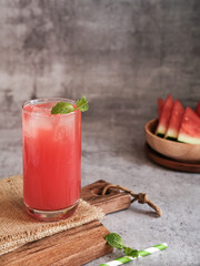 Fresh watermelon juice with mint and ice.