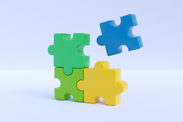 3d jigsaw puzzle pieces. Concept of business problems, partnership, development, cooperation and teamwork. 3d high quality render