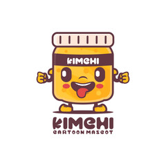 kimchi bottle cartoon mascot. korean traditional food vector illustration