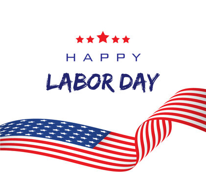 Vector of Happy Labor Day with Waving American Flag, September 7th, American Labor Day.