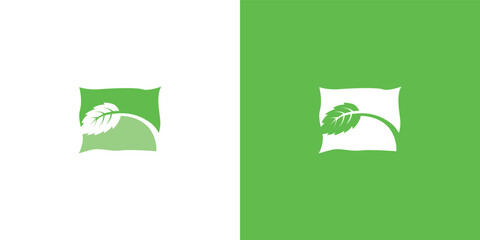 Modern and luxurious mint leaf combination relaxation pillow logo design