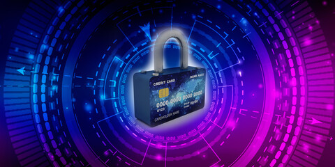 3d rendering  credit or debit card protection lock