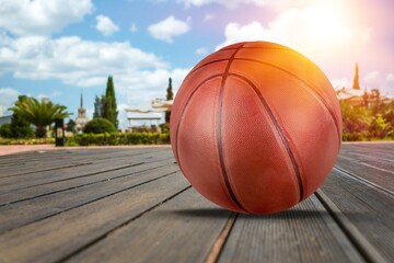 Team sports backgrounds, basketball championship picture concept with orange ball