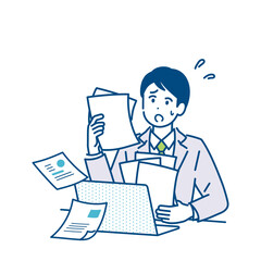 多忙なビジネスマンのイラスト素材　ペーパーレス化の進まない業務