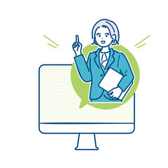 オンラインで説明するビジネスウーマンのイラスト素材