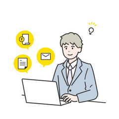 デジタルツールを活用するビジネスマンのイラスト素材　業務効率化