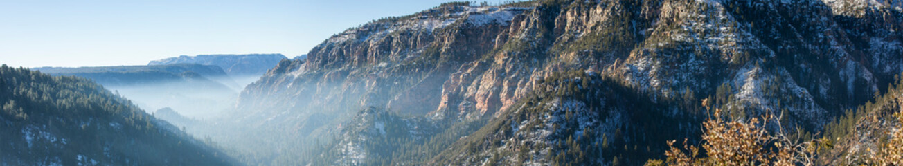 Winter morning view of Oak Creek Canyon in Flagstaff, Arizona, USA.