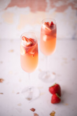 pink strawberry mimosa with copyspace