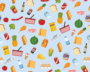 Vector flat seamless texture pattern Grocery store.